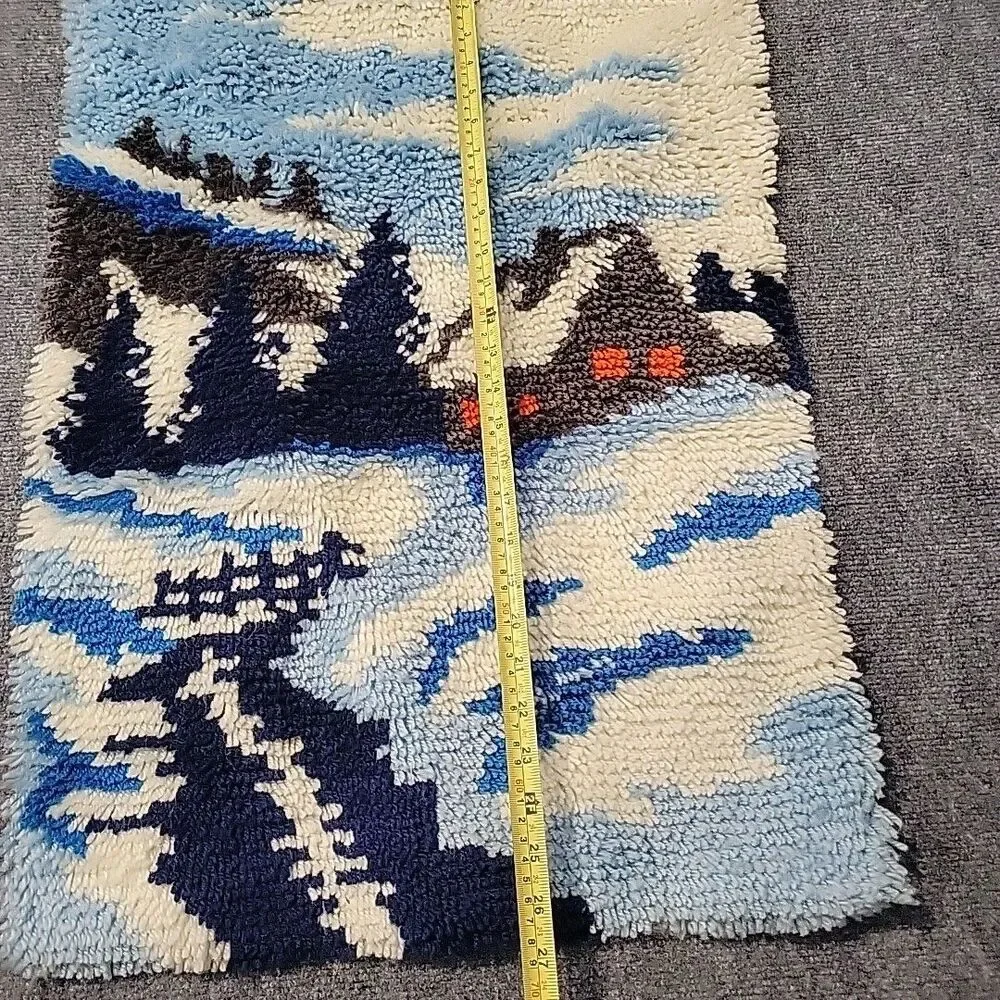 VTG Snow Landacape Latch Hook Wall Hanging Cottage Winter Kitsch 27” x 19”